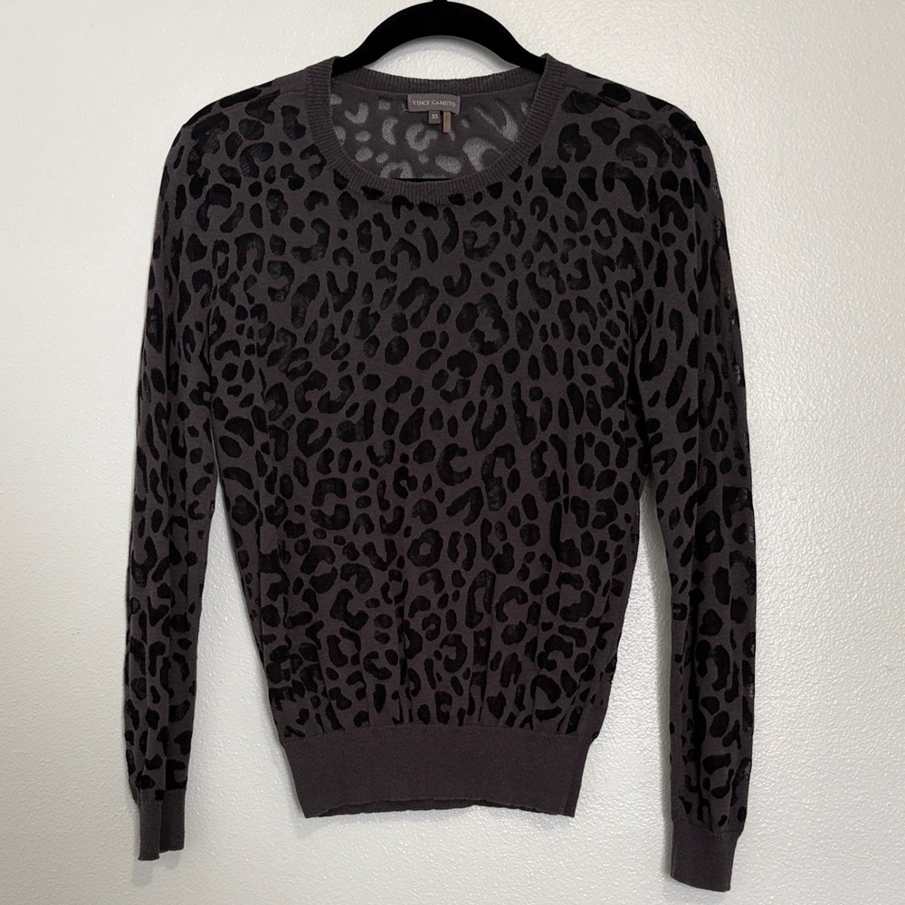 Vince Camuto Charcoal & Black Leopard Crewneck Sweater - XS